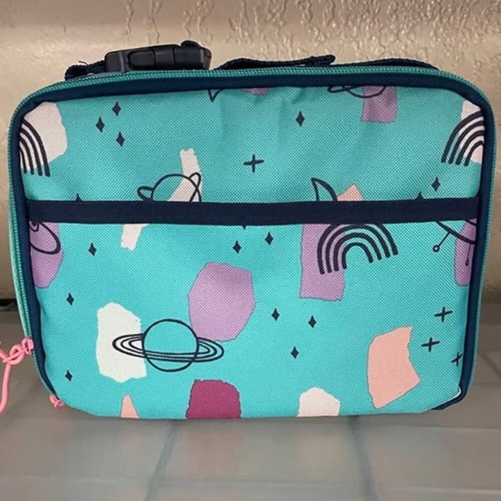 New Cat & Jack Kid's Insulated Zippered Lunch Tote in Cool Pastel Space Colors. - Picture 2 of 5